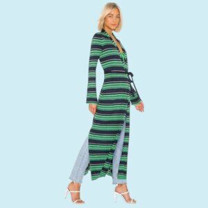 L'AGENCE Marija Blue Green Gold Stripe Duster Cardigan Sweater Size XS Belt